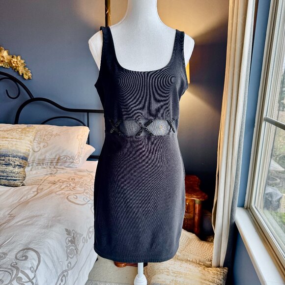 Y2K 1990s Vintage Black Mini Dress - Picture 2 of 12